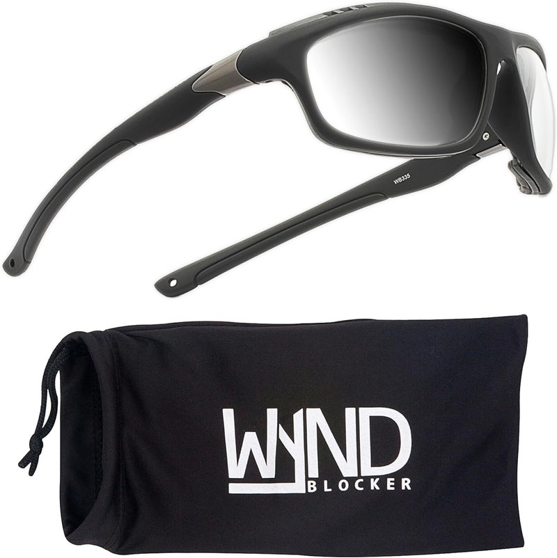 WYND Blocker Photochromic Clear-to-Smoke Wind Resistant Sunglasses Dry Eye Motorcycle Glasses (Model 335 - Black Matte, Photochromic Clear/Smoke) - Image 1